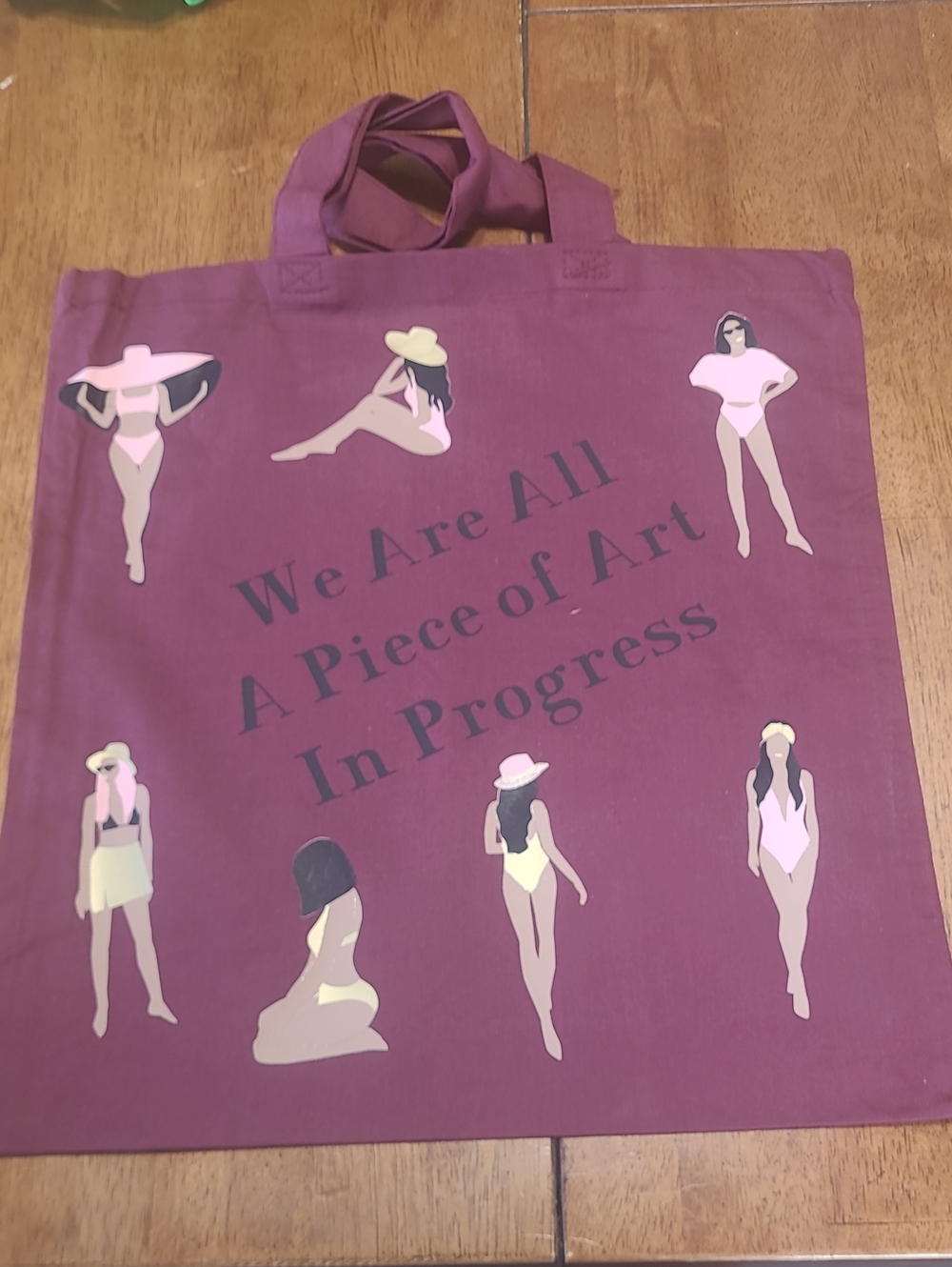 "We Are All A Piece of Art In Progress" Burgundy Tote Bag